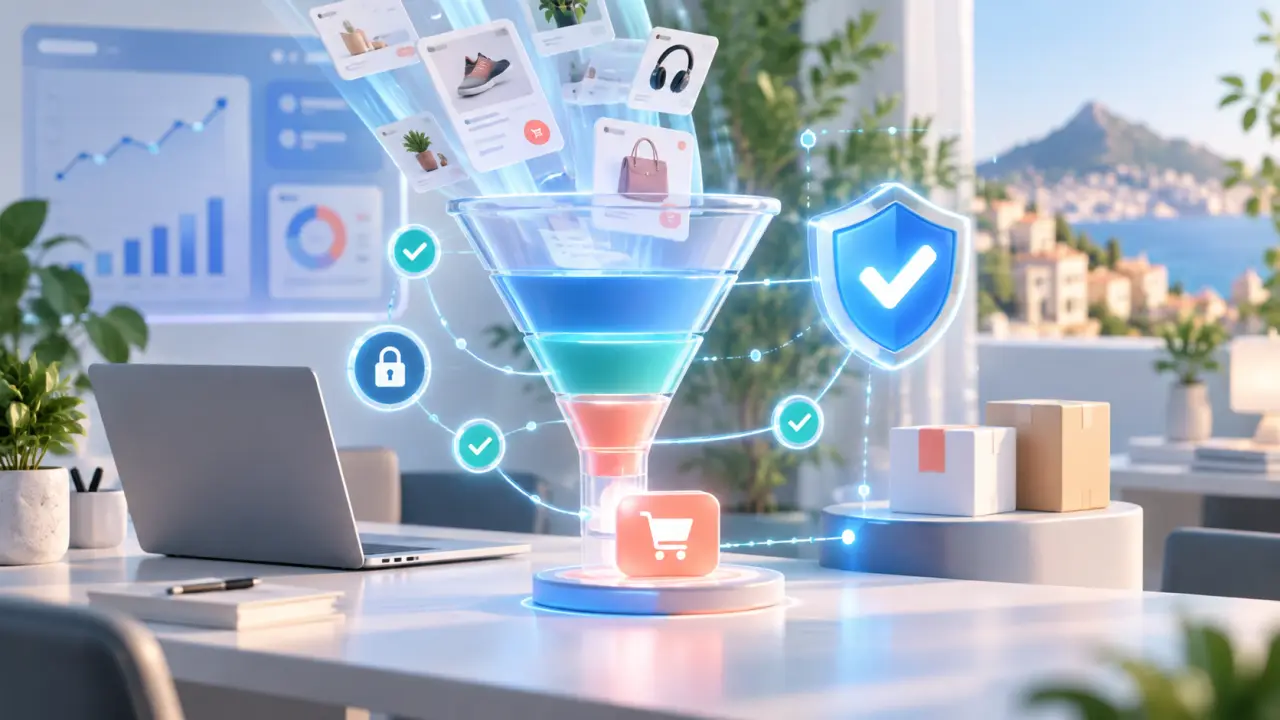 Tableau de bord représentant un tunnel de vente digital sécurisé