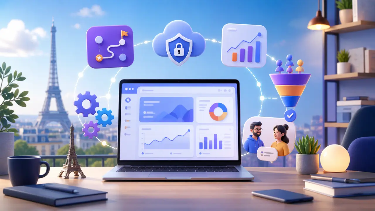 Entrepreneur pilotant son activité web dans un univers digital futuriste