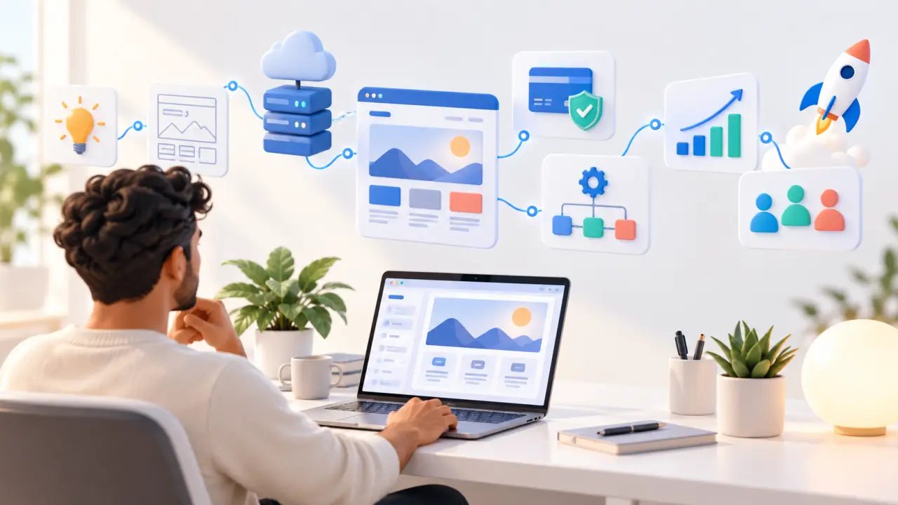 Entrepreneur pilotant la création de sa première plateforme web