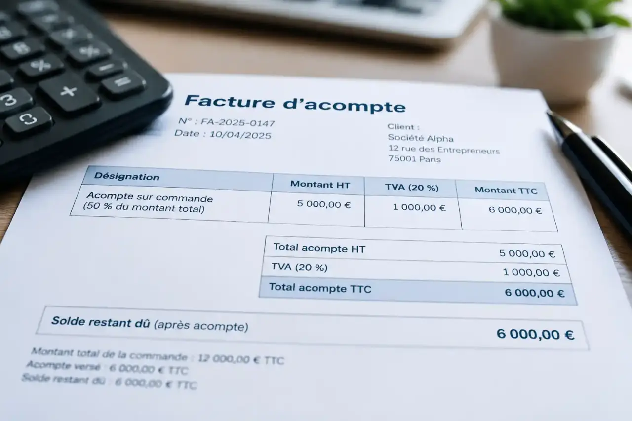 Facture d’acompte : calculez la TVA et le solde sans erreur