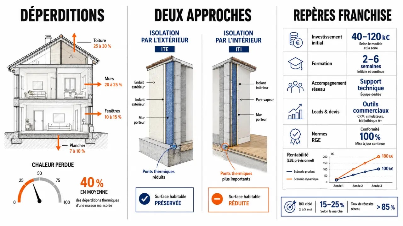 Franchise isolation thermique : comparaison visuelle entre ITE, ITI et critères de rentabilité