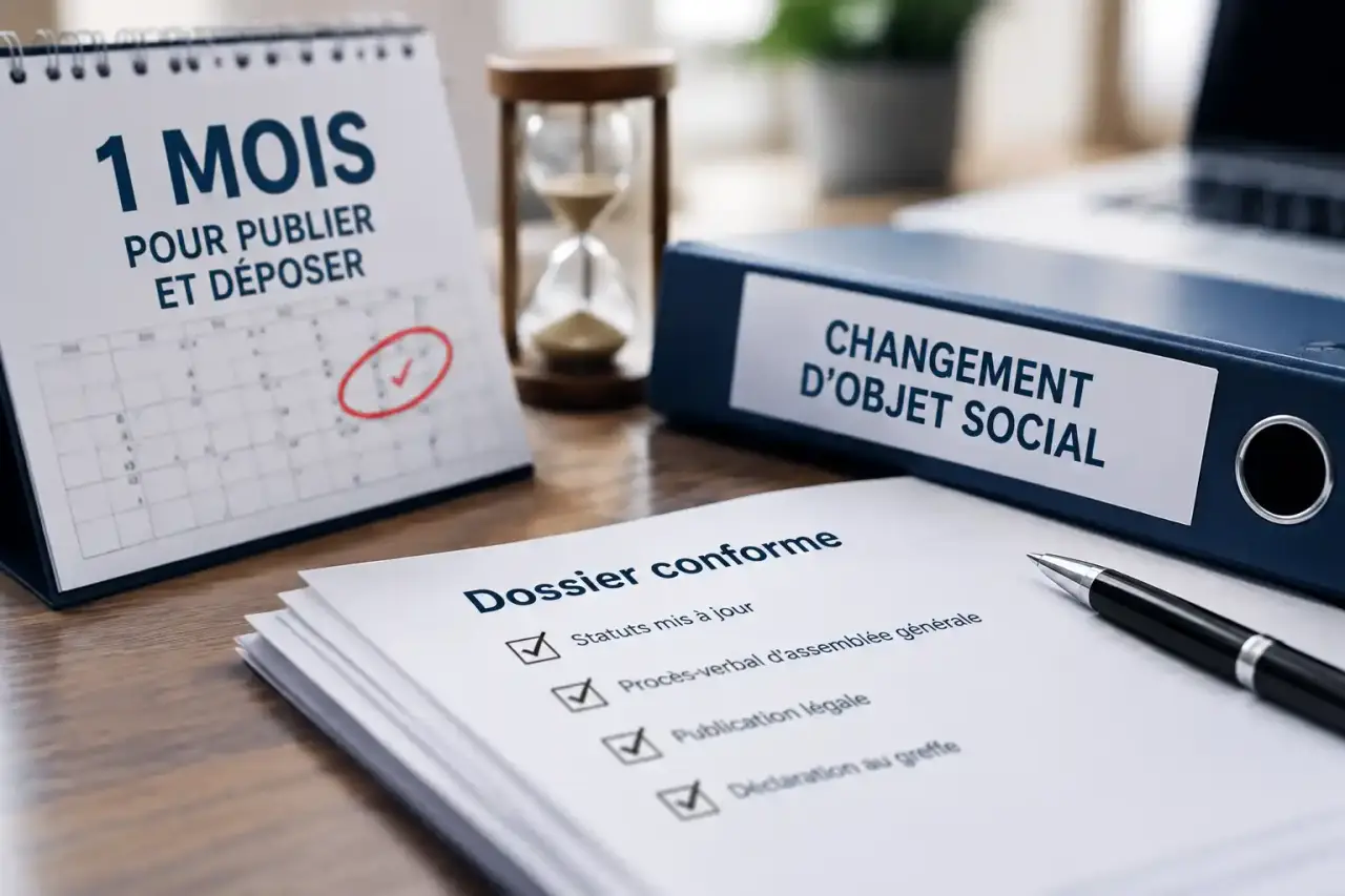 Changement d’objet social : un mois pour publier et déposer un dossier conforme