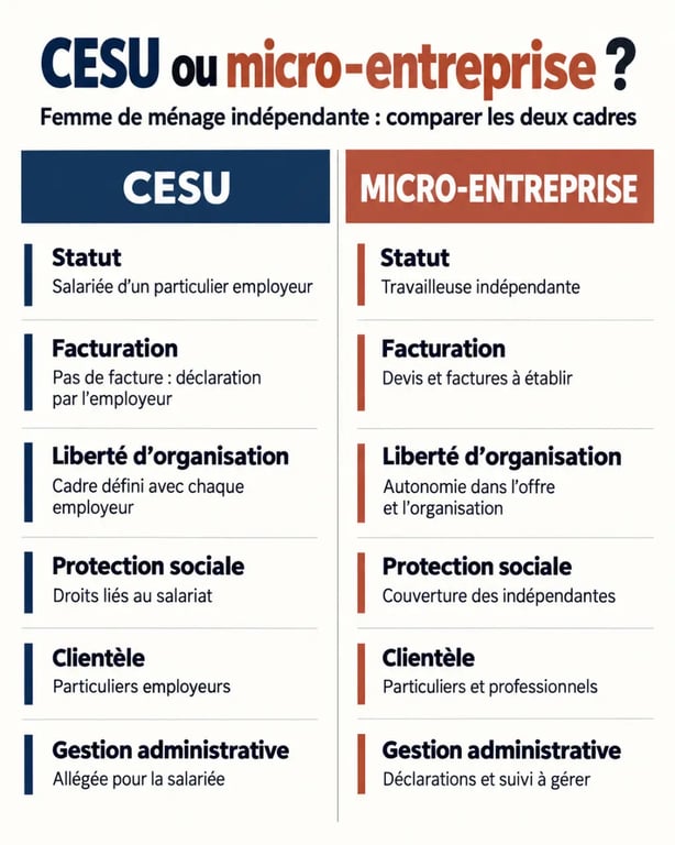 Comparaison CESU et auto-entrepreneur femme de ménage