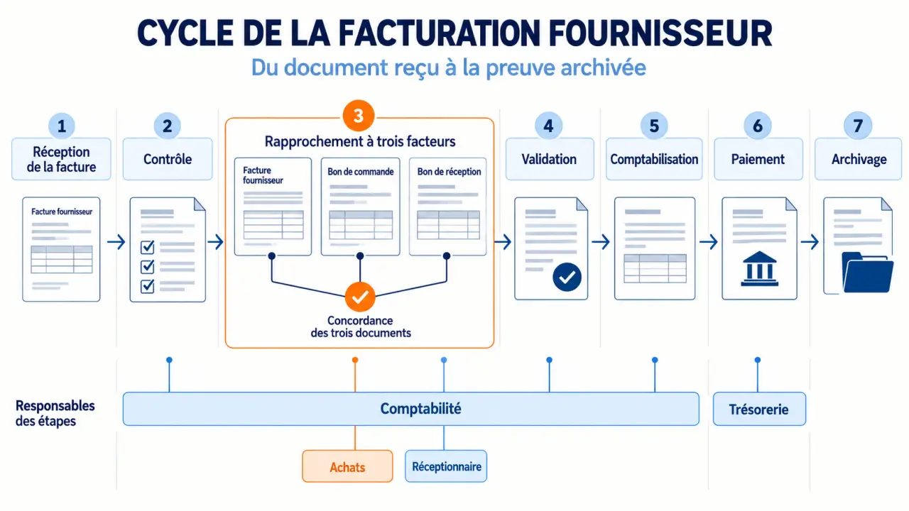 Schéma du processus de facturation fournisseur et du rapprochement à trois facteurs