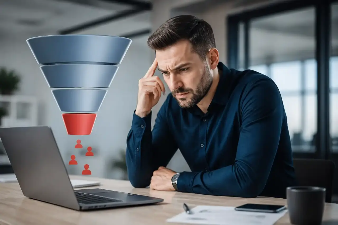 Illustration d’un tunnel de vente digital en difficulté