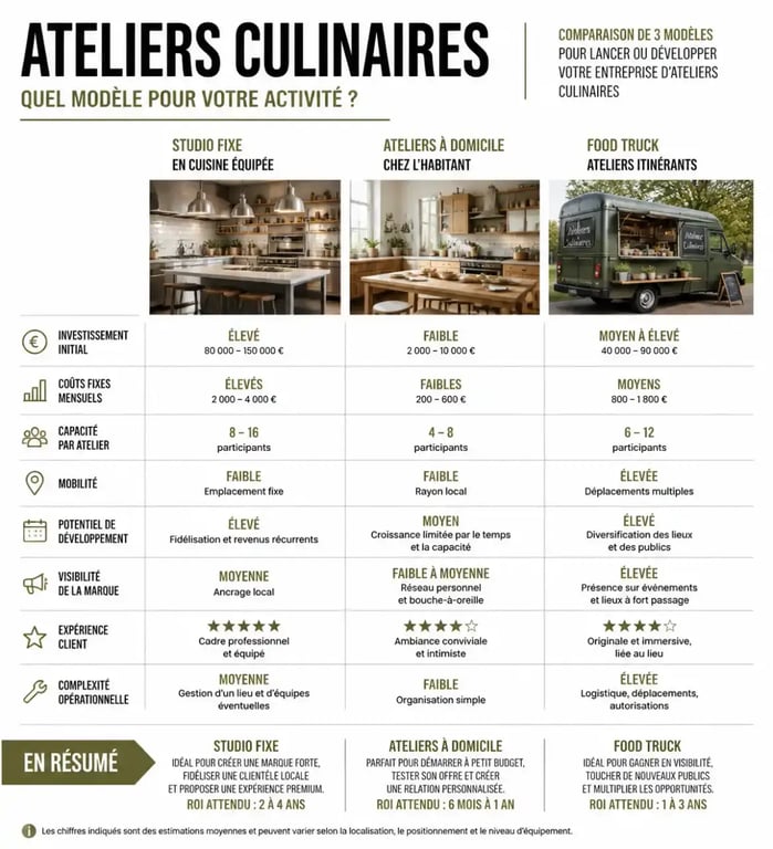 Comparatif des modèles de franchise cours de cuisine : atelier fixe vs cuisine mobile