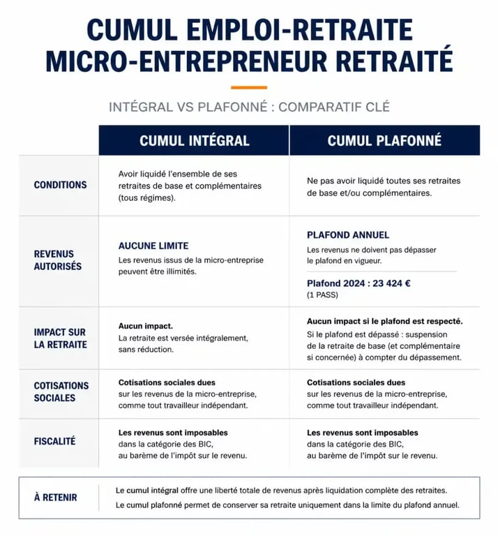 Cumul auto entrepreneur et retraite : comparatif cumul intégral et cumul plafonné