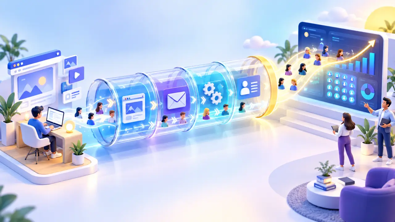 Illustration d'un tunnel de conversion digital générant des leads
