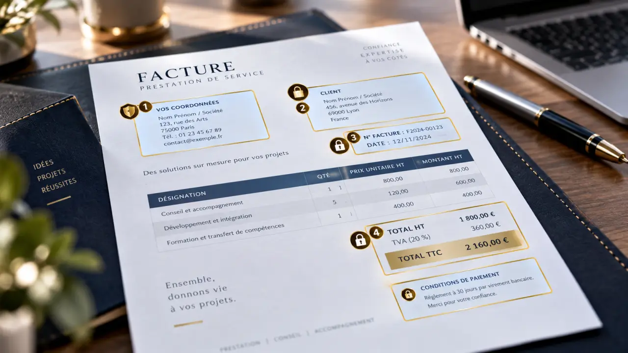 Facture de prestation de service : les 4 zones qui sécurisent chaque envoi